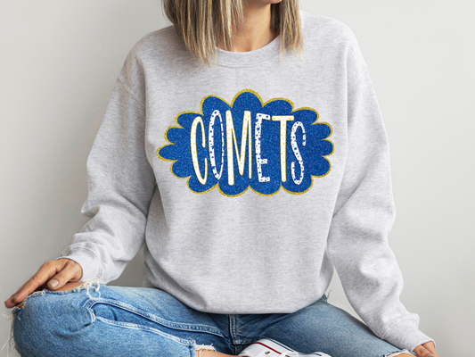 DTF COMETS BLUE/YELLOW GOLD GLITTER CLOUD GAME DAY TRANSFER