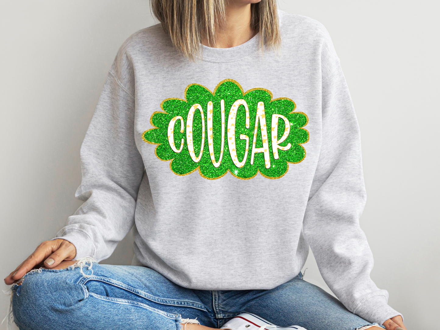 DTF COUGAR GREEN/YELLOW GOLD GLITTER CLOUD GAME DAY TRANSFER