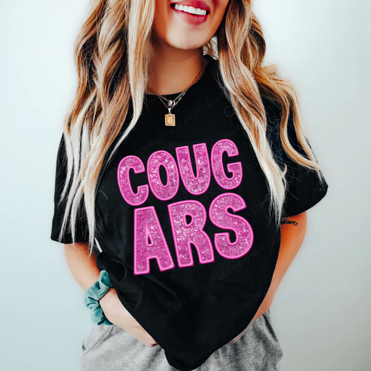 DTF COUGARS EMBROIDERY & SEQUIN IN PINK TRANSFER