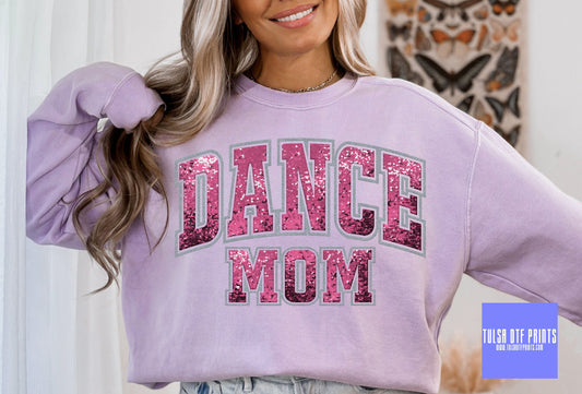 DTF DANCE MOM MAMA PINK FAUX SEQUINS & EMBROIDERY TRANSFER