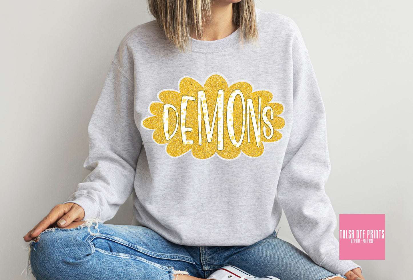 DTF DEMONS YELLOW GOLD/WHITE GLITTER CLOUD GAME DAY TRANSFER