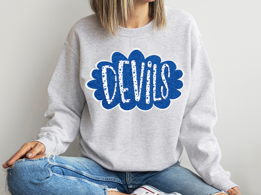 DTF DEVILS BLUE/WHITE GLITTER CLOUD GAME DAY TRANSFER