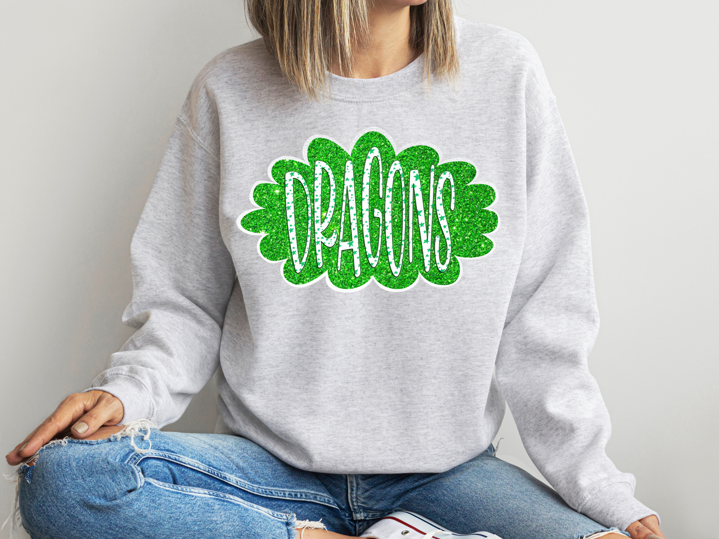 DTF DRAGONS GREEN/WHITE GLITTER CLOUD GAME DAY TRANSFER