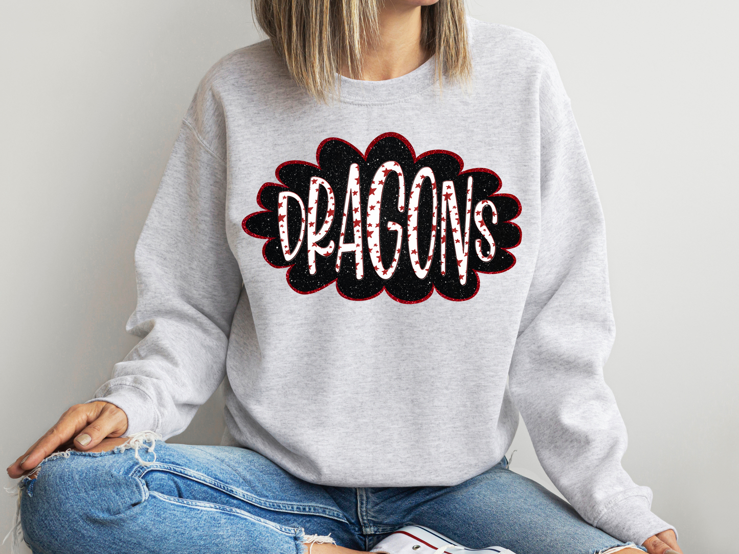 DTF DRAGONS RED/BLACK GLITTER CLOUD GAME DAY TRANSFER