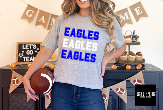 DTF EAGLES BLUE/WHITE RETRO STACKED TEXT GAME DAY TRANSFER