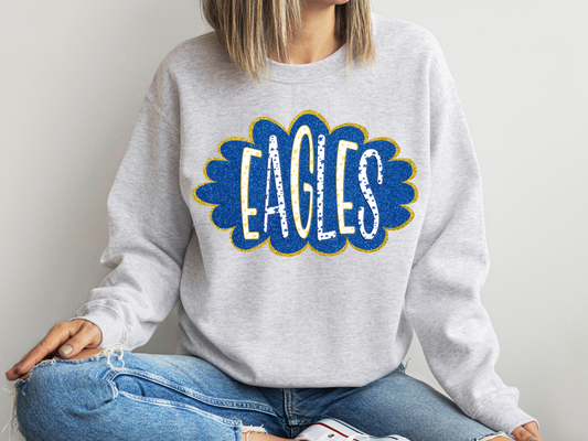 DTF EAGLES BLUE/YELLOW GOLD GLITTER CLOUD GAME DAY TRANSFER