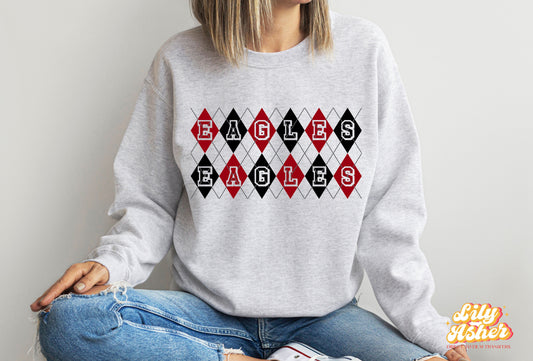 DTF EAGLES RED/BLACK ARGYLE DESIGN TRANSFER