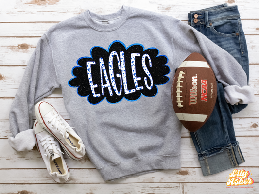 DTF EAGLES ROYAL BLUE/BLACK GLITTER CLOUD GAME DAY TRANSFER