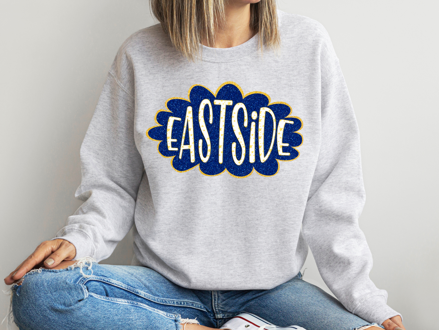 DTF EAST SIDE BLUE/YELLOW GOLD GLITTER CLOUD GAME DAY TRANSFER