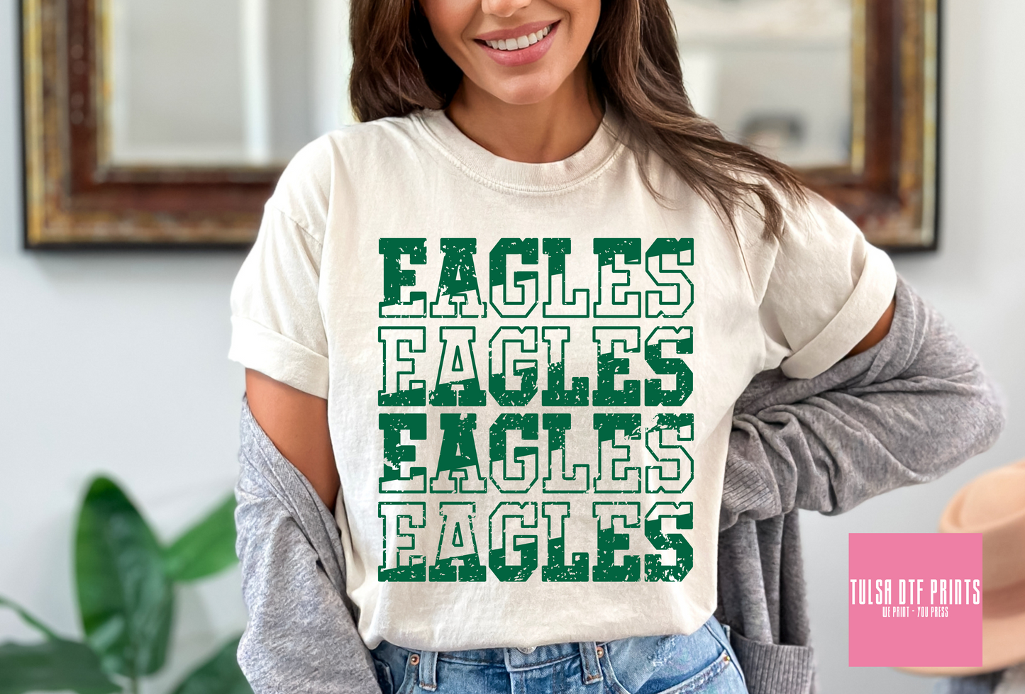 DTF EAGLES GREEN SOLID/OUTLINE GAME DAY TRANSFER