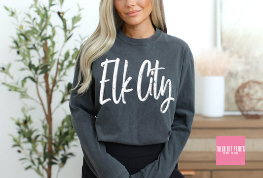 DTF ELK CITY CURSIVE SHADOW TRANSFER