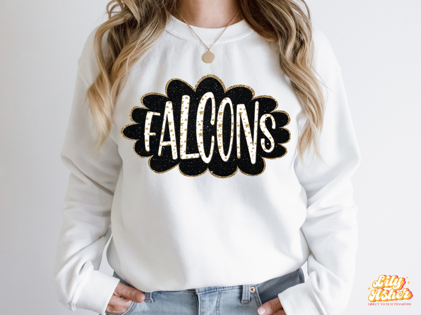 DTF FALCONS BLACK/OLD GOLD GLITTER CLOUD GAME DAY TRANSFER