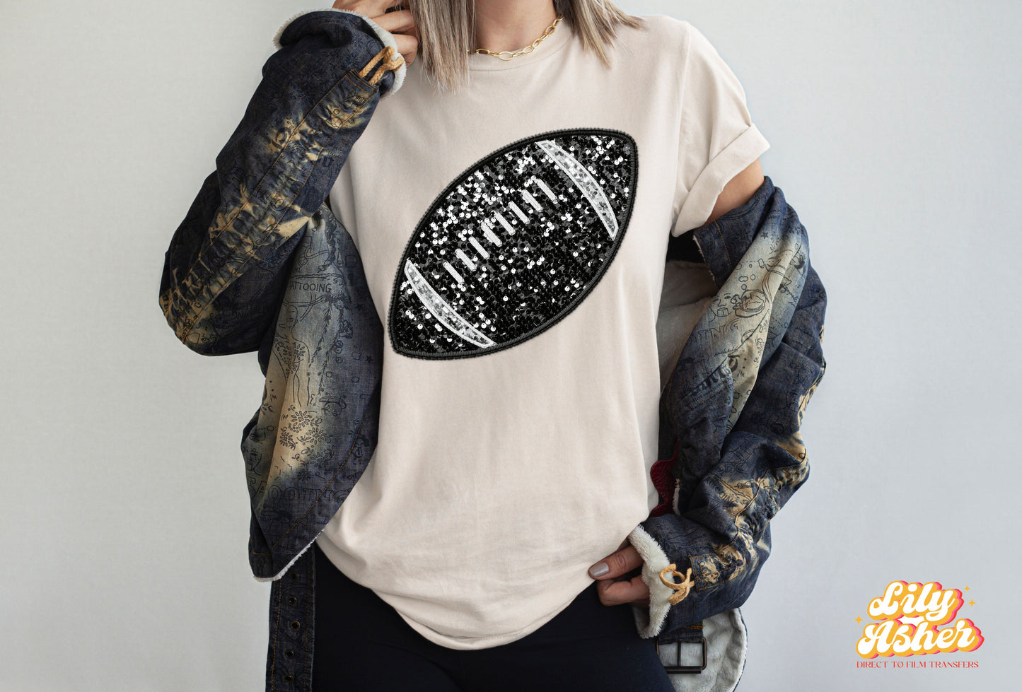 DTF FAUX EMBROIDERY FOOTBALL TRANSFER