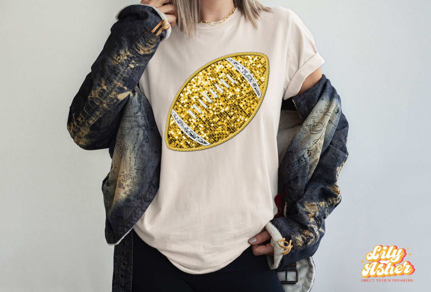 DTF FAUX EMBROIDERY FOOTBALL TRANSFER