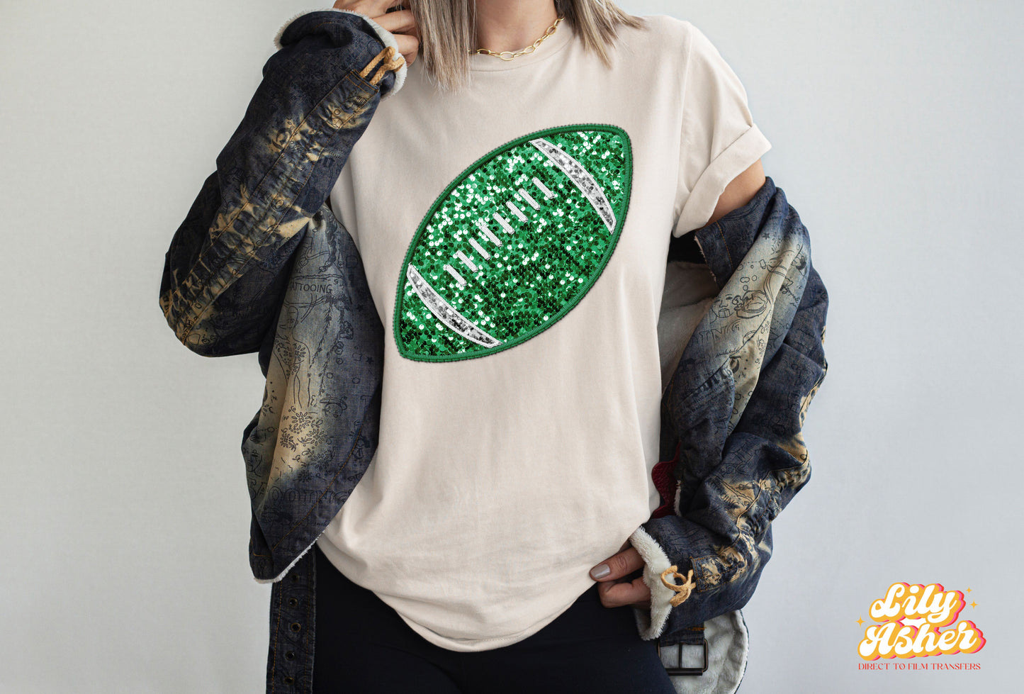 DTF FAUX EMBROIDERY FOOTBALL TRANSFER