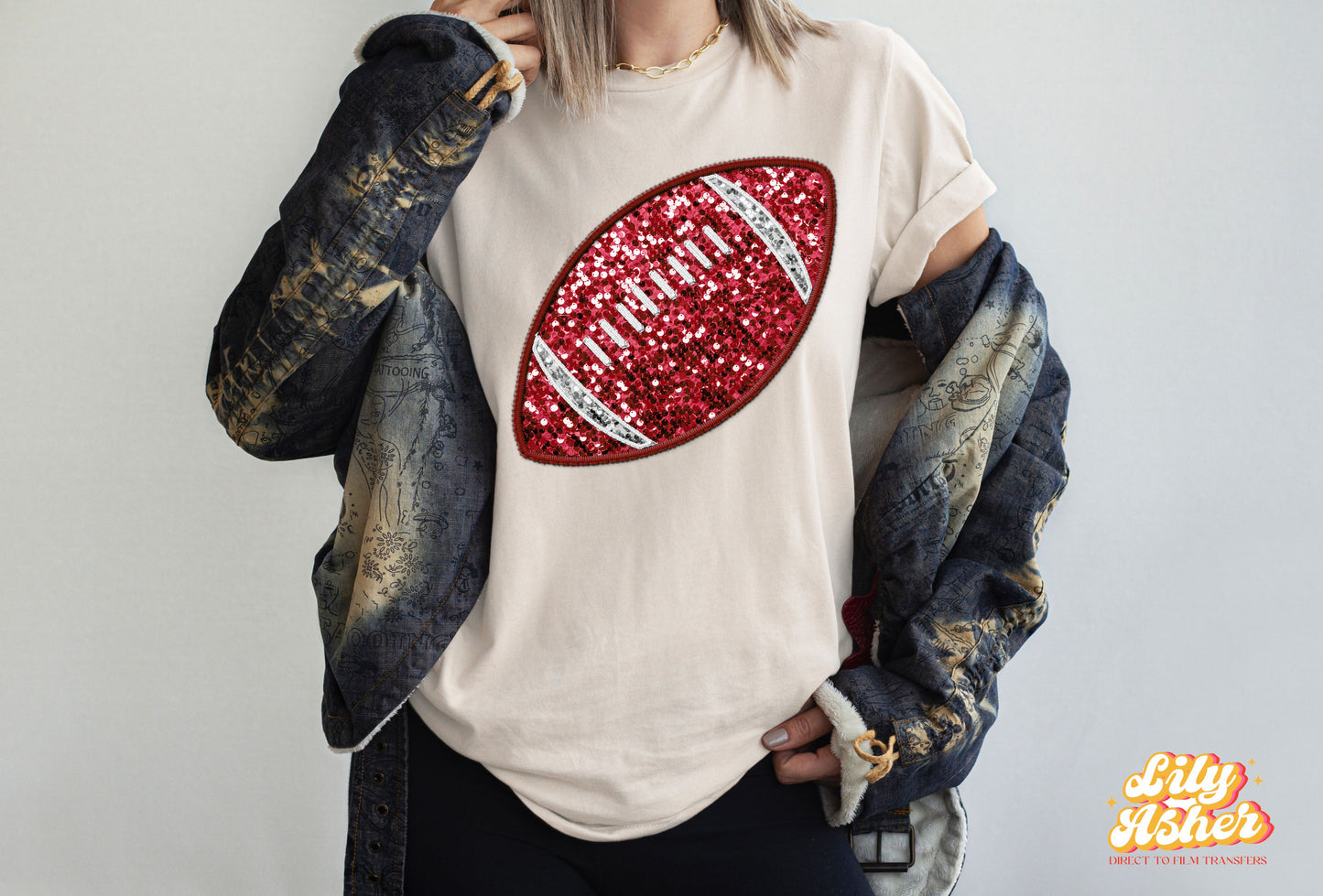 DTF FAUX EMBROIDERY FOOTBALL TRANSFER