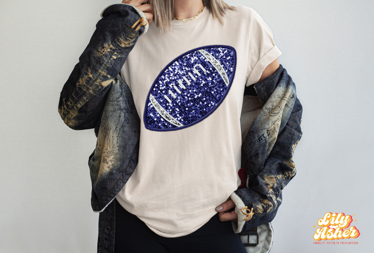 DTF FAUX EMBROIDERY FOOTBALL TRANSFER