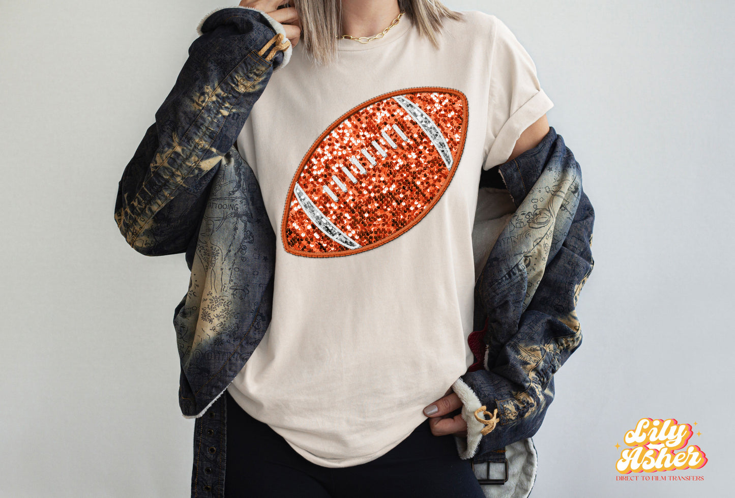 DTF FAUX EMBROIDERY FOOTBALL TRANSFER