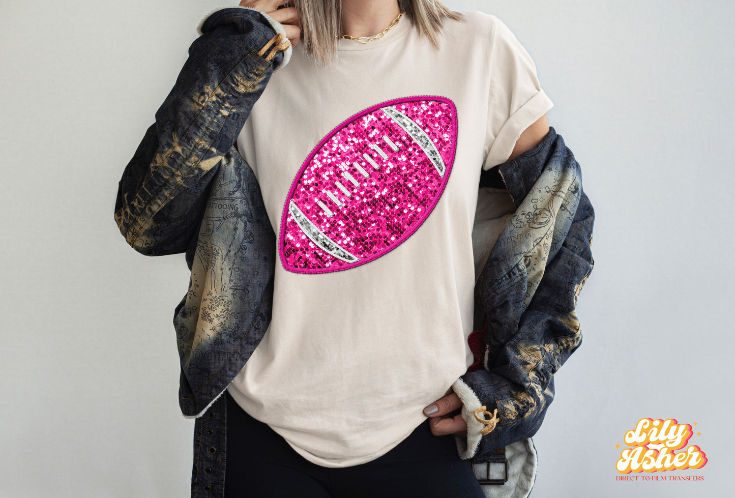 DTF FAUX EMBROIDERY FOOTBALL TRANSFER