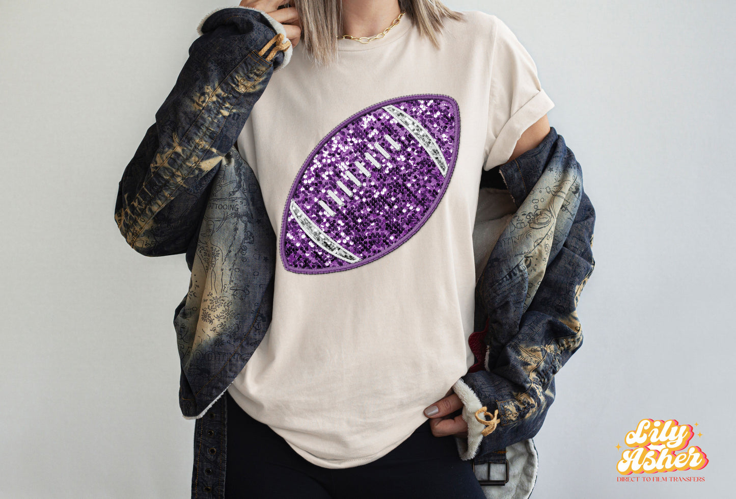 DTF FAUX EMBROIDERY FOOTBALL TRANSFER