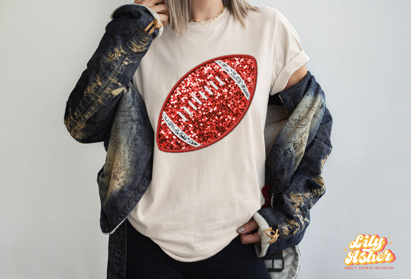 DTF FAUX EMBROIDERY FOOTBALL TRANSFER
