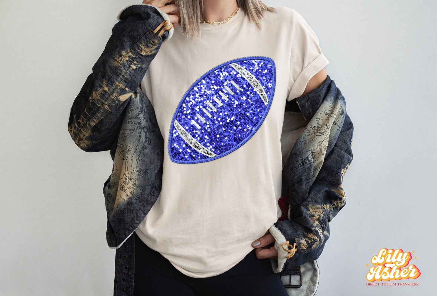 DTF FAUX EMBROIDERY FOOTBALL TRANSFER