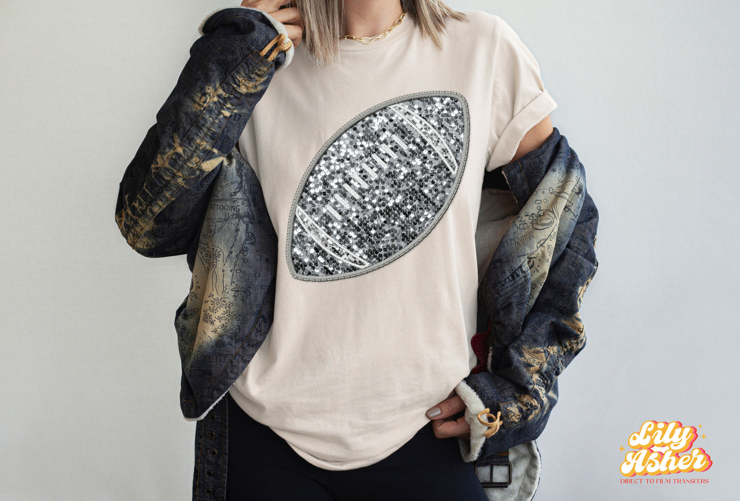DTF FAUX EMBROIDERY FOOTBALL TRANSFER