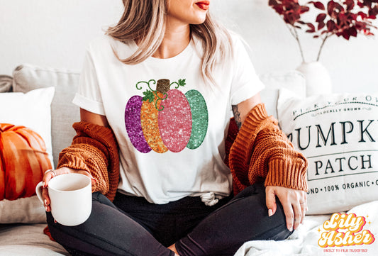 DTF FAUX EMBROIDERY SEQUIN PUMPKIN TRANSFER