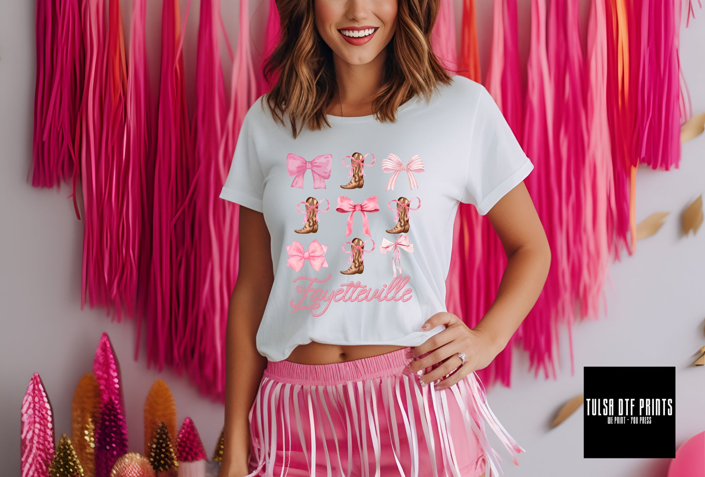 DTF COQUETTE FAYETTEVILLE BOOTS AND BOWS TRANSFER