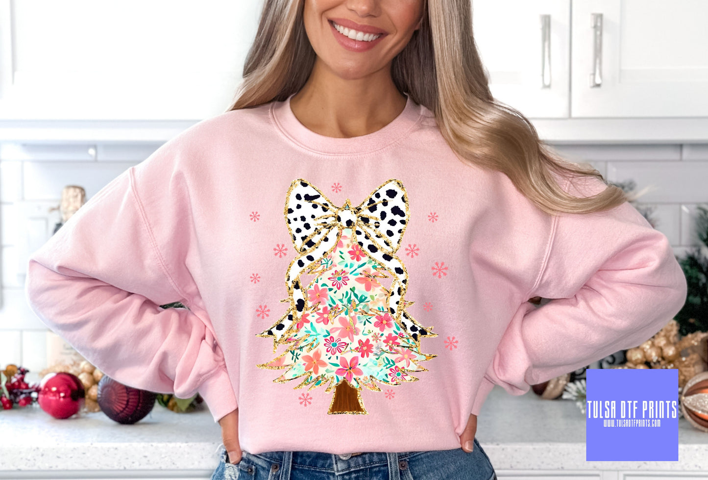 DTF FLORAL CHRISTMAS TREE DALMATIAN BOW TRANSFER