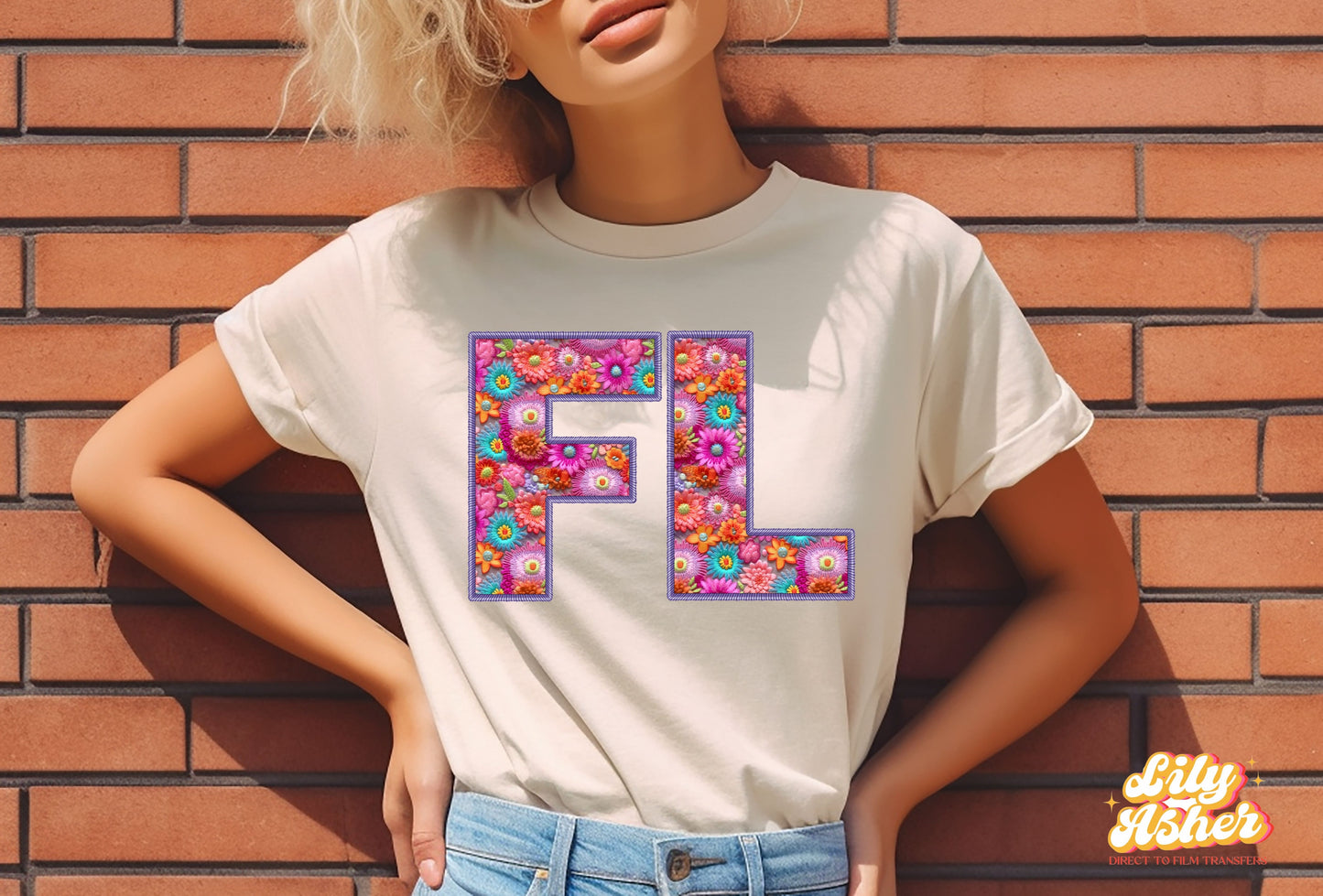 DTF FLORIDA FAUX FLOWER EMBROIDERY TRANSFER