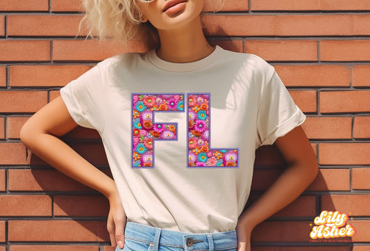 DTF FLORIDA FAUX FLOWER EMBROIDERY TRANSFER