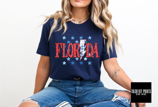 DTF FLORIDA GLITTER - FOIL STARS GINGHAM STITCHED BOLT TRANSFER