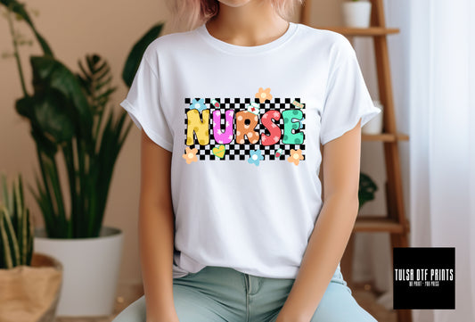 DTF FLOWER NURSE CHECKERED TRANSFER