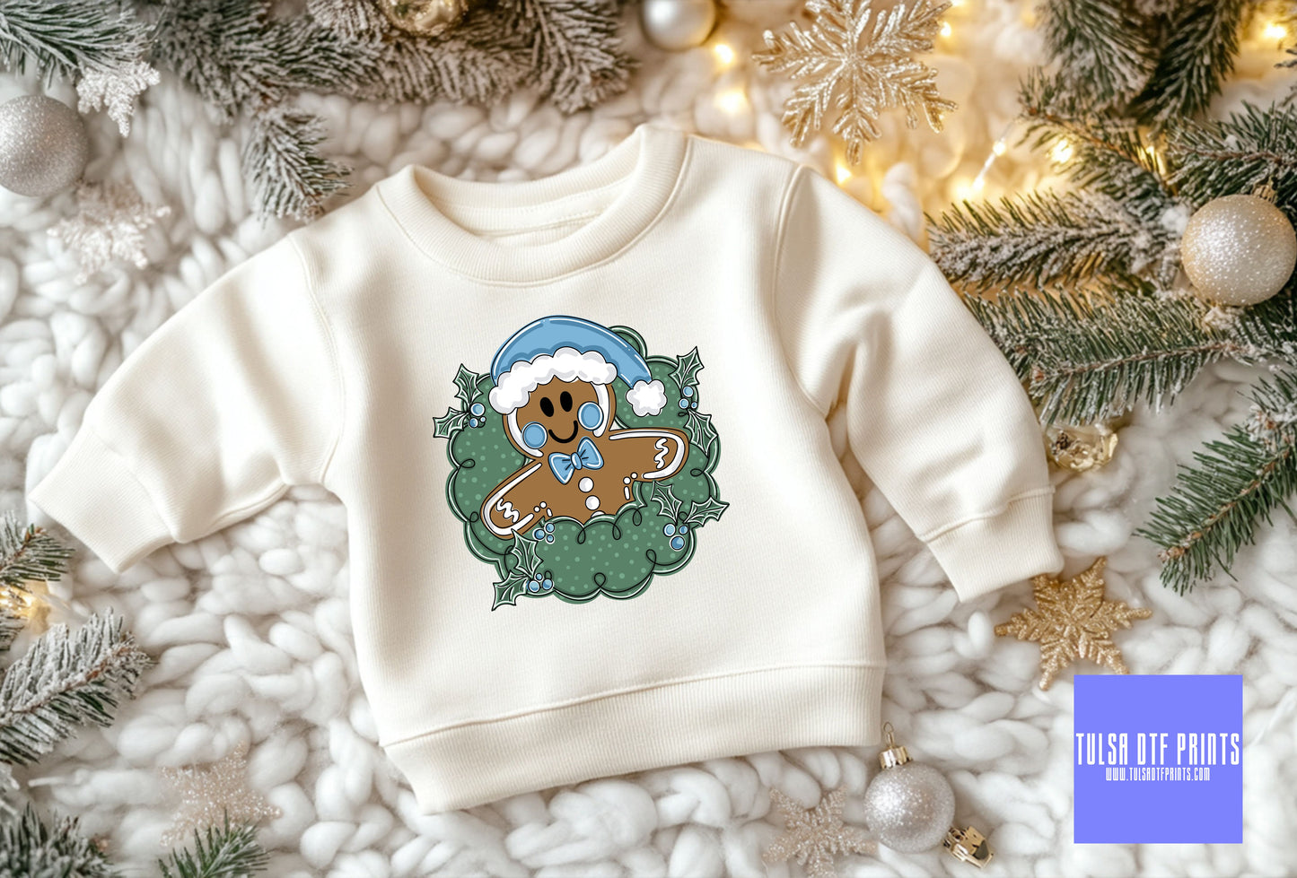 DTF GINGERBREAD WREATH BLUE (2 COLORS AVAILABLE) TRANSFER