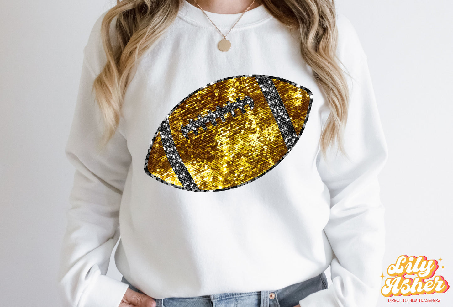 DTF GOLD SEQUIN FOOTBALL TRANSFER