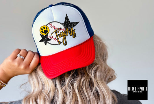 DTF GOLD TIGERS BASEBALL FAUX HAT PATCH TRANSFER