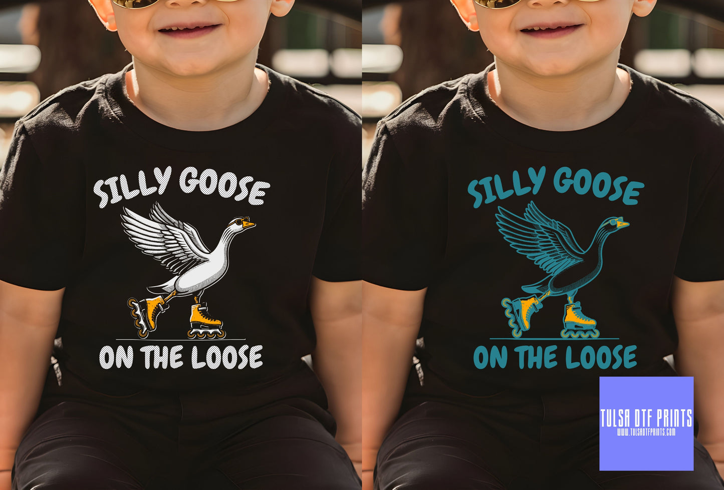 DTF GOOSE PLAYING RETRO ROLLERBLADE (4 COLORS AVAIL.) TRANSFER