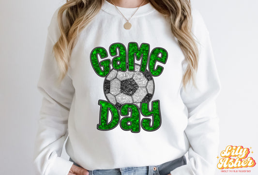 DTF GREEN FAUX EMBROIDERY SEQUIN SOCCER TRANSFER