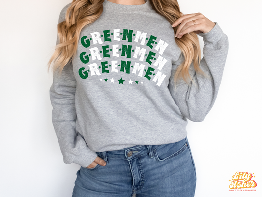 DTF GREENMEN GREEN-WHITE STACKED TEXT W/ STARS TRANSFER