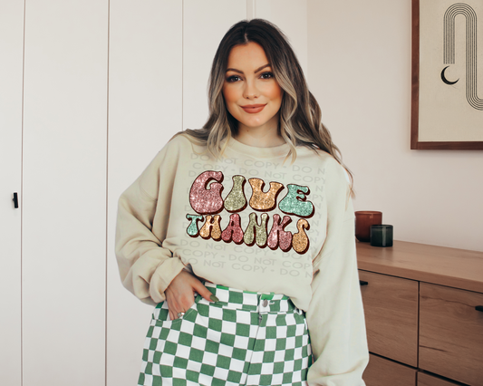 DTF GIVE THANKS SPARKLY TRANSFER