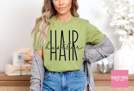 DTF HAIR HUSTLER MINIMALIST TEXT TRANSFER