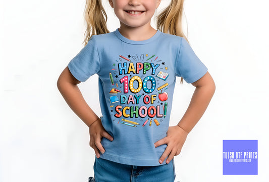 DTF HAPPY 100 DAYS OF SCHOOL MULTICOLOR RETRO TRANSFER