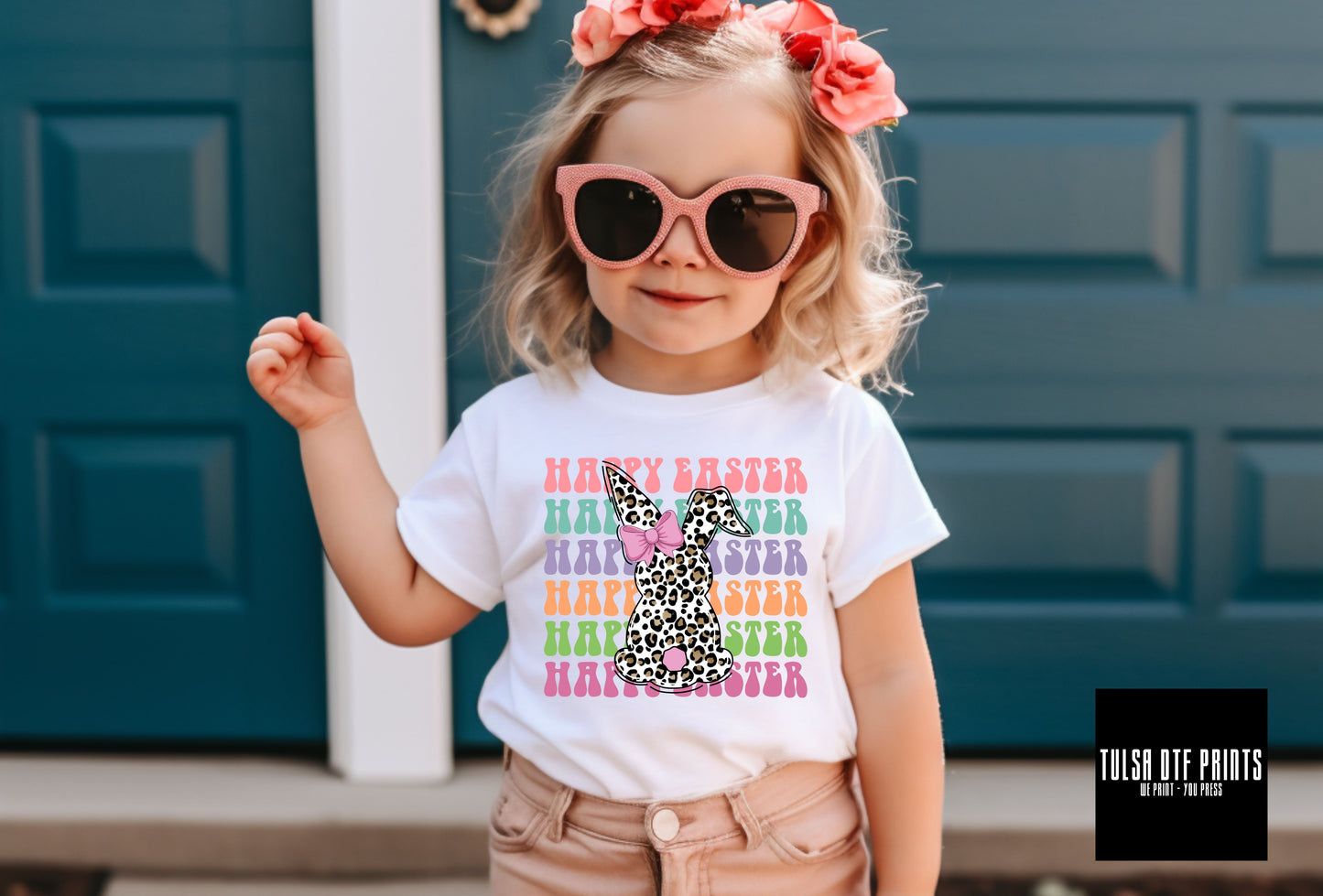 DTF HAPPY EASTER LEOPARD BUNNY W/ BOW TRANSFER