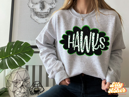 DTF HAWKS GREEN/BLACK GLITTER CLOUD GAME DAY TRANSFER