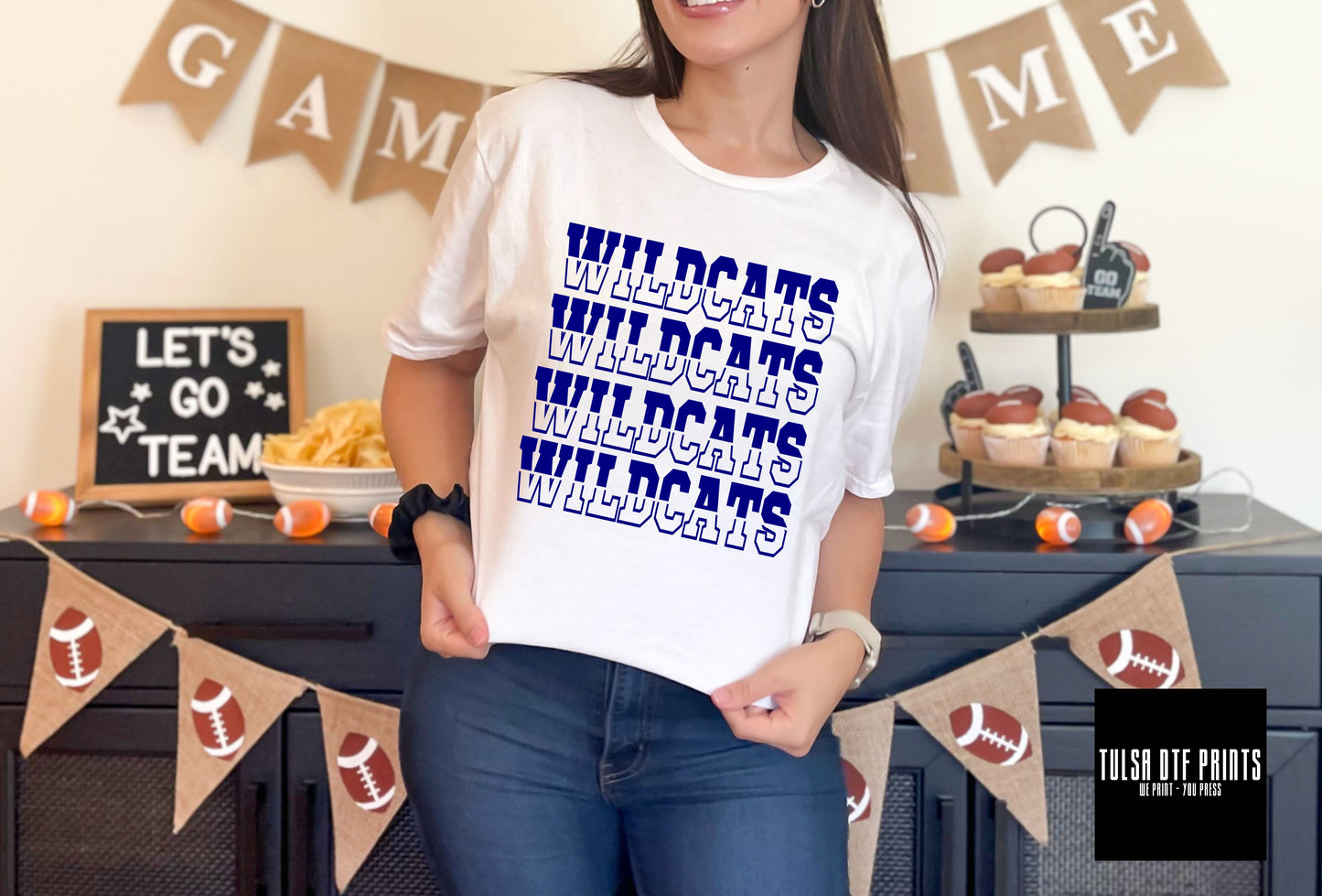 DTF WILDCATS NAVY BLUE SPLIT FONT GAME DAY TRANSFER