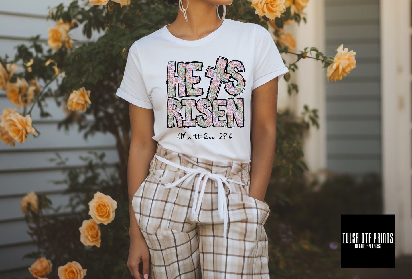 DTF HE IS RISEN FLORAL LETTERS TRANSFER