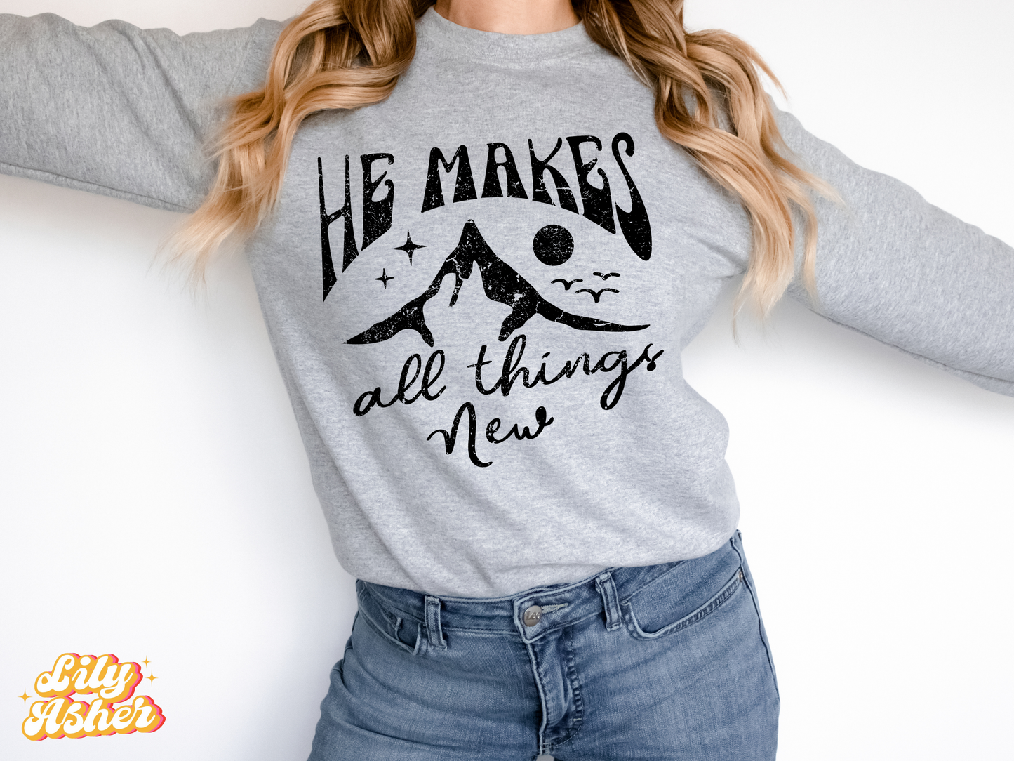 DTF HE MAKES ALL THINGS NEW MOUNTAIN DISTRESSED TRANSFER