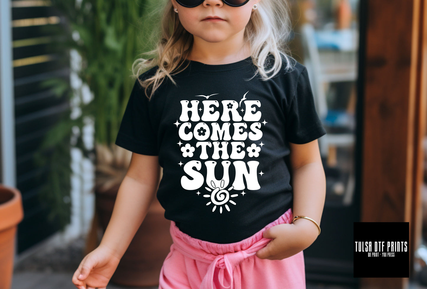 DTF HERE COMES THE SUN GROOVY TEXT TRANSFER