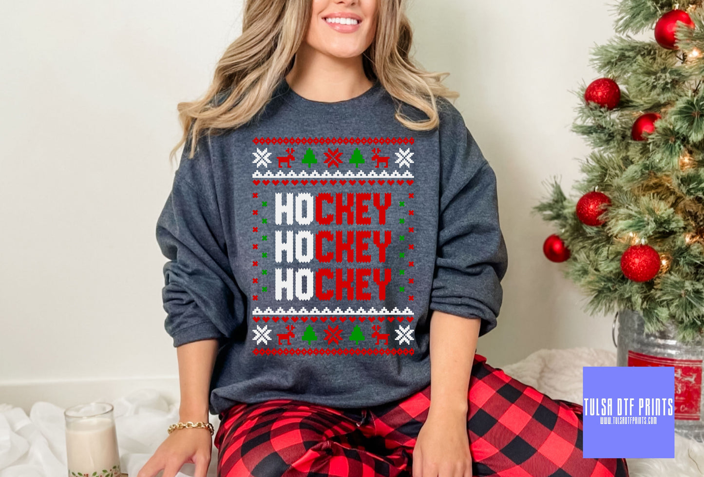 DTF HOCKEY STACKED CHRISTMAS SWEATER TRANSFER